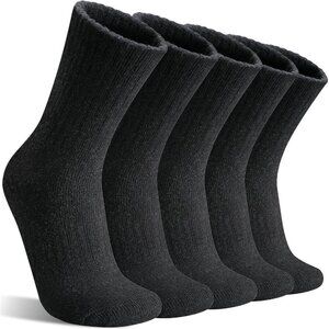 Womens Merino Wool Black B Socks 5 Pairs Warm Thick Crew Cozy Winter Boot Socks